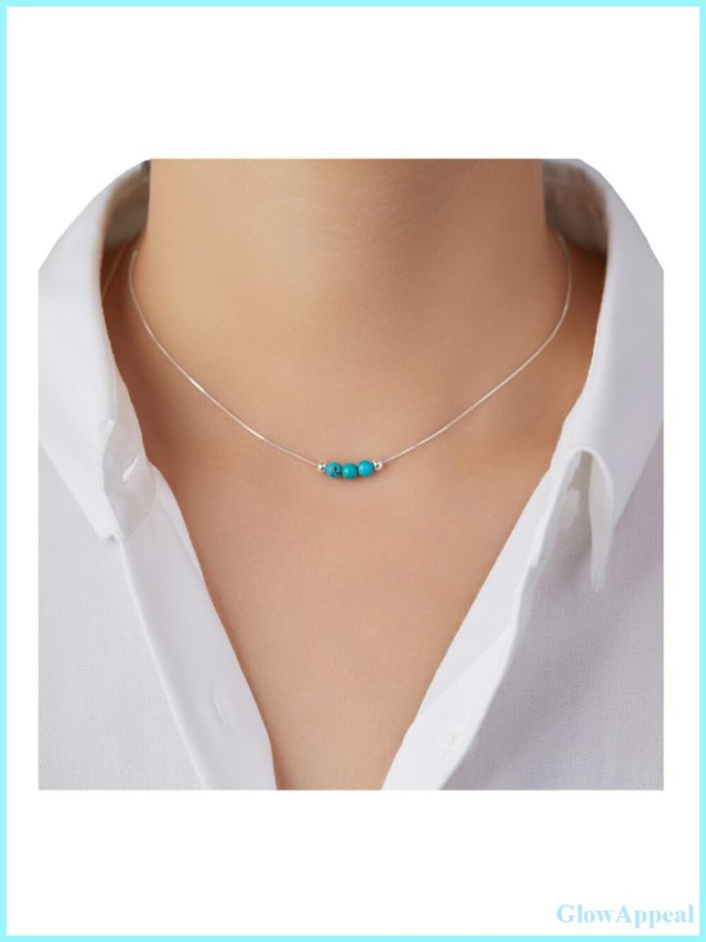 925 Sterling Silver Turquoise Crystal Choker Necklace Adjustable Women's